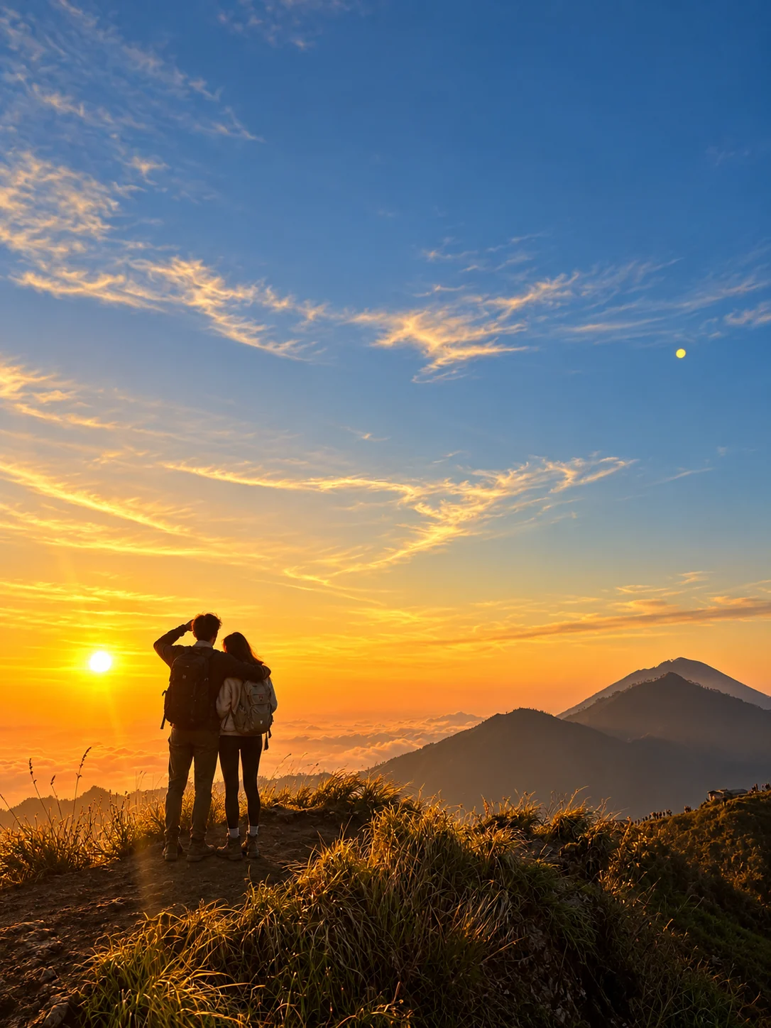 Pasangan menikmati sunrise Batur